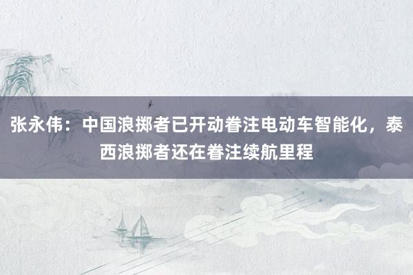 张永伟：中国浪掷者已开动眷注电动车智能化，泰西浪掷者还在眷注续航里程