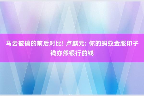 马云被搞的前后对比! 卢麒元: 你的蚂蚁金服印子钱亦然银行的钱